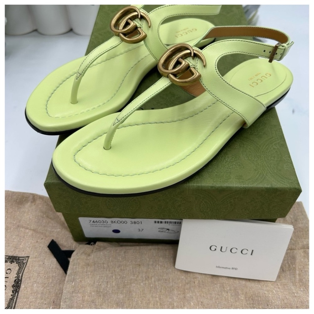 Gucci, GG Marmont, leather thong, sandals, pistachio size 37 made Italy - Picture 2 of 6